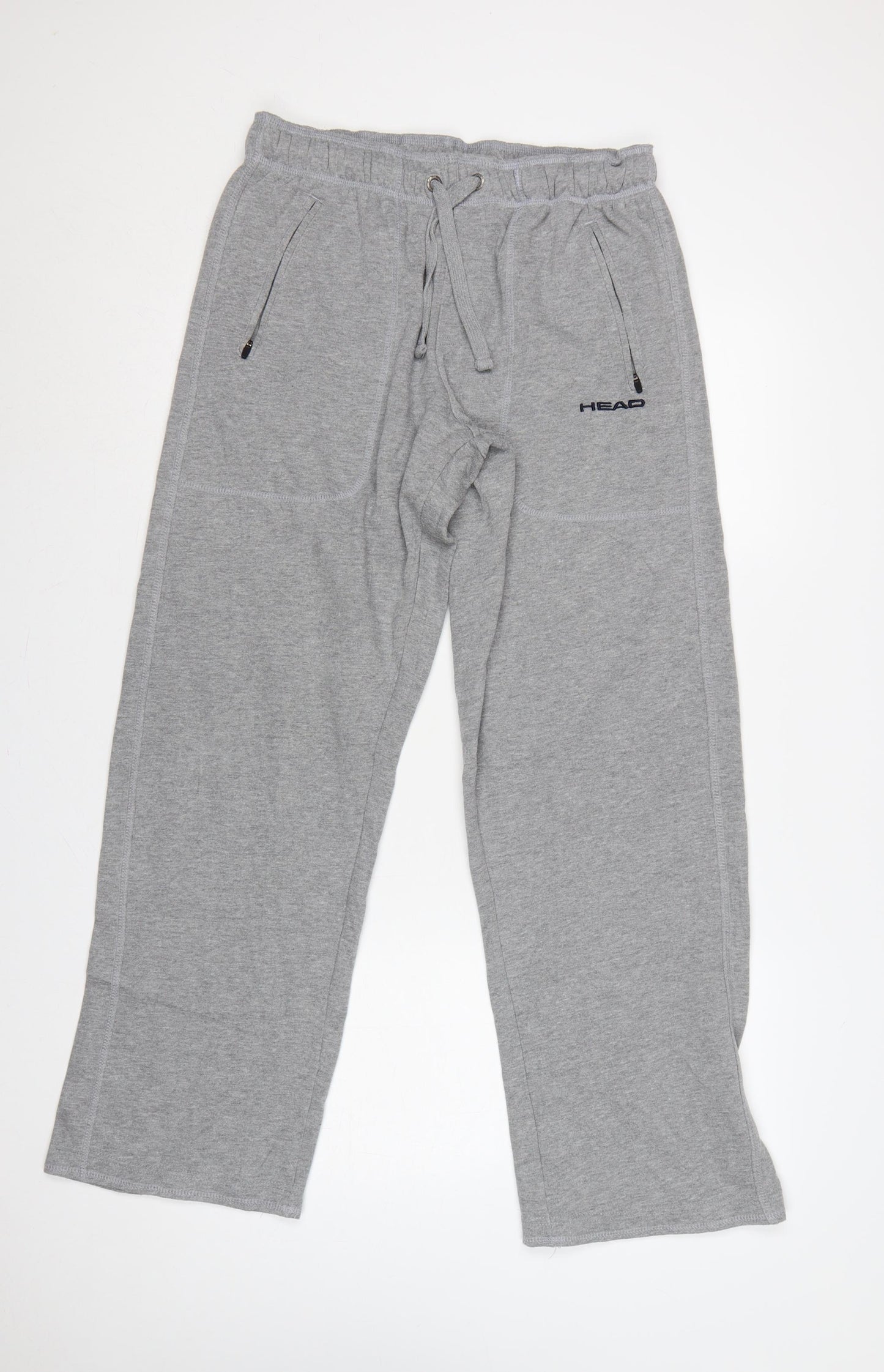 Head Mens Grey L Fleece Sweatpants Drawstring Zip Pocket Trousers