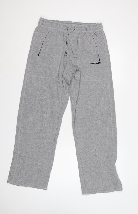 Head Mens Grey L Fleece Sweatpants Drawstring Zip Pocket Trousers