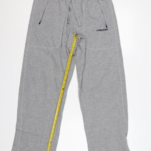 Head Mens Grey L Fleece Sweatpants Drawstring Zip Pocket Trousers