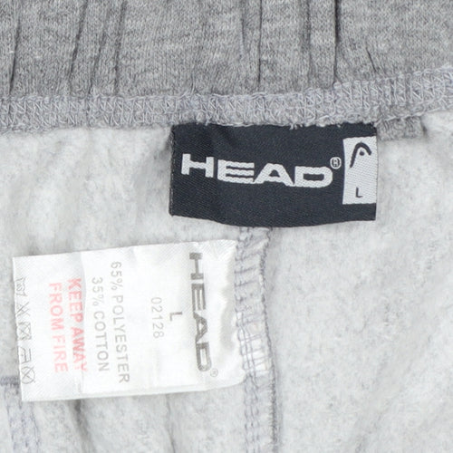 Head Mens Grey L Fleece Sweatpants Drawstring Zip Pocket Trousers