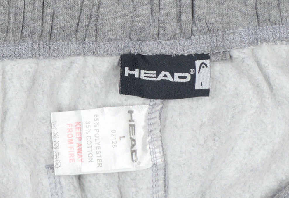 Head Mens Grey L Fleece Sweatpants Drawstring Zip Pocket Trousers