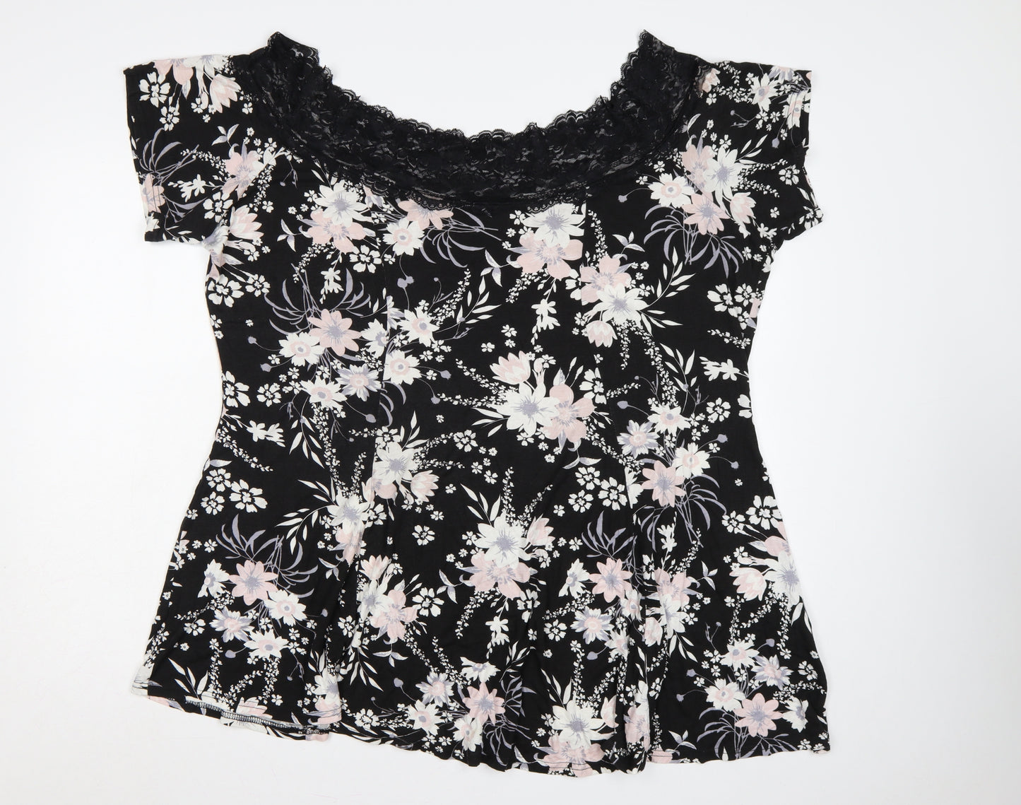 Yours Women Black Floral Lace Jersey Tunic Blouse Size 22