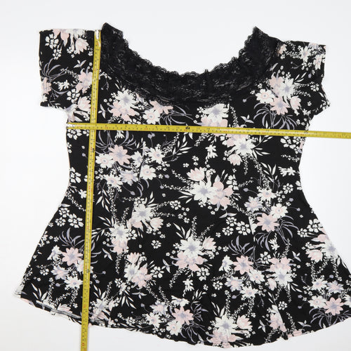 Yours Women Black Floral Lace Jersey Tunic Blouse Size 22