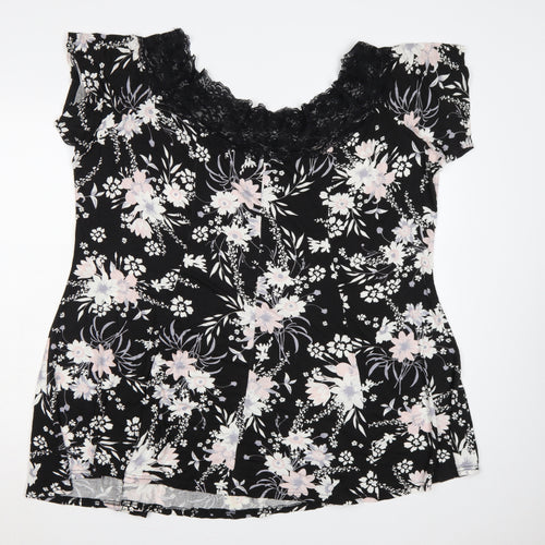 Yours Women Black Floral Lace Jersey Tunic Blouse Size 22