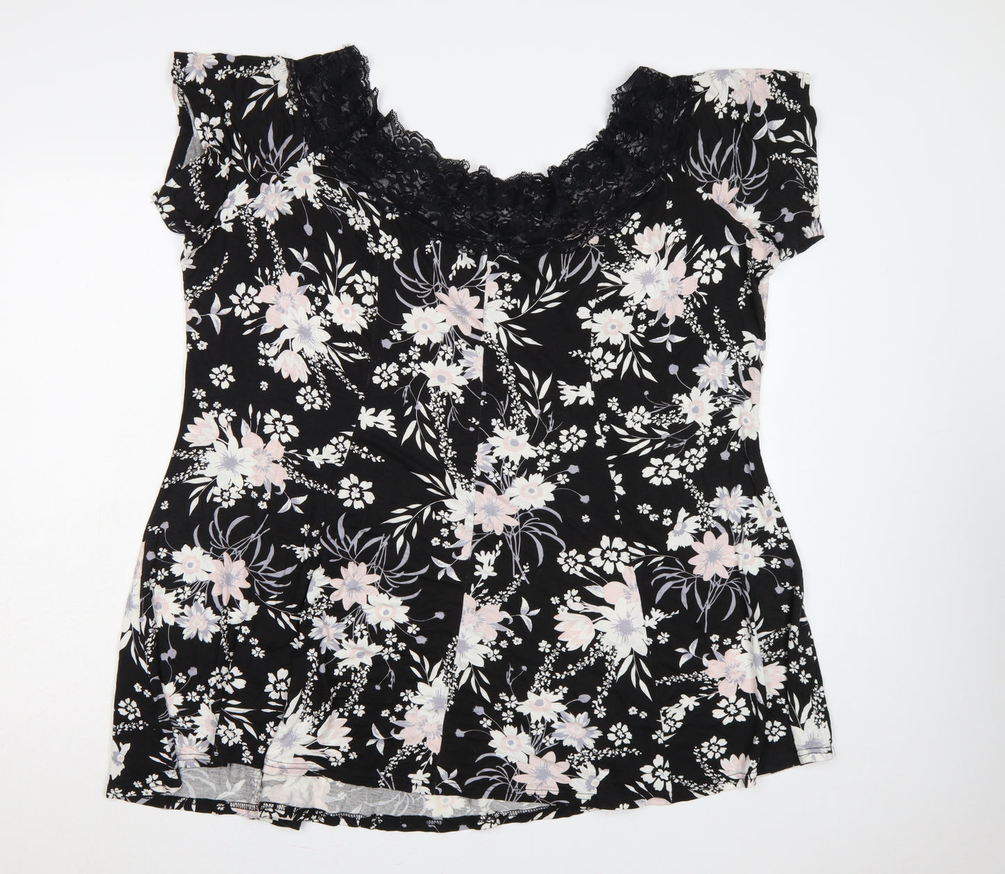 Yours Women Black Floral Lace Jersey Tunic Blouse Size 22