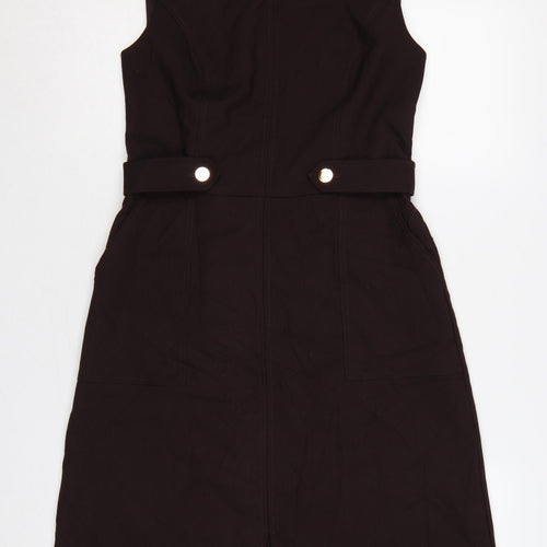 Oasis Women Black UK 10 Sleeveless Midi Sheath Belted Utility Dress