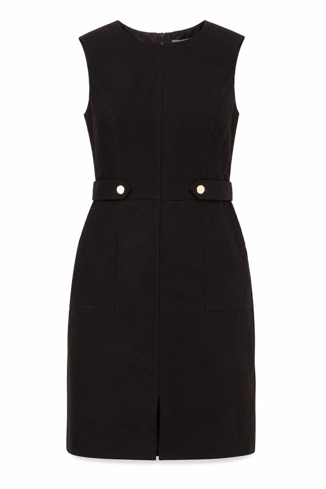 Oasis Women Black UK 10 Sleeveless Midi Sheath Belted Utility Dress