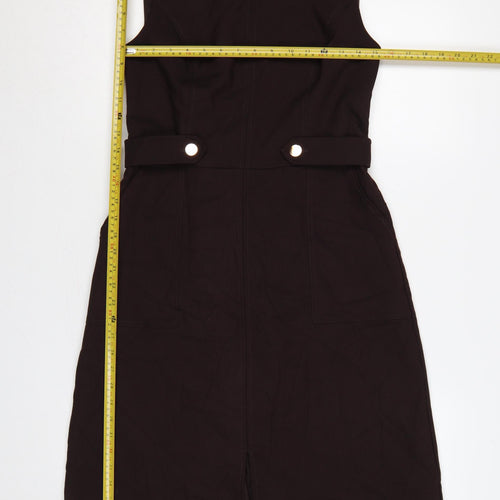 Oasis Women Black UK 10 Sleeveless Midi Sheath Belted Utility Dress