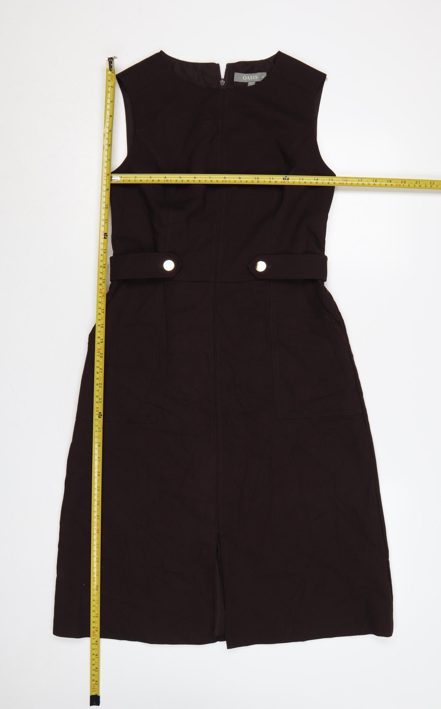 Oasis Women Black UK 10 Sleeveless Midi Sheath Belted Utility Dress
