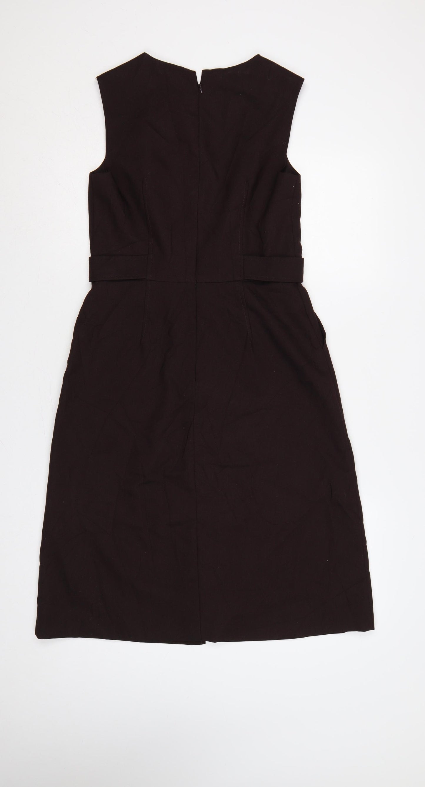 Oasis Women Black UK 10 Sleeveless Midi Sheath Belted Utility Dress