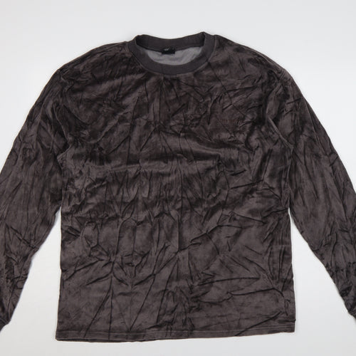 Urban Outfitters Men Grey L Crushed Velvet Crew Neck Pullover Sweatshirt