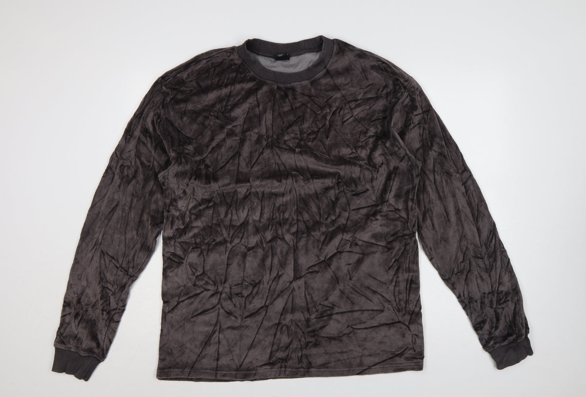 Urban Outfitters Men Grey L Crushed Velvet Crew Neck Pullover Sweatshirt