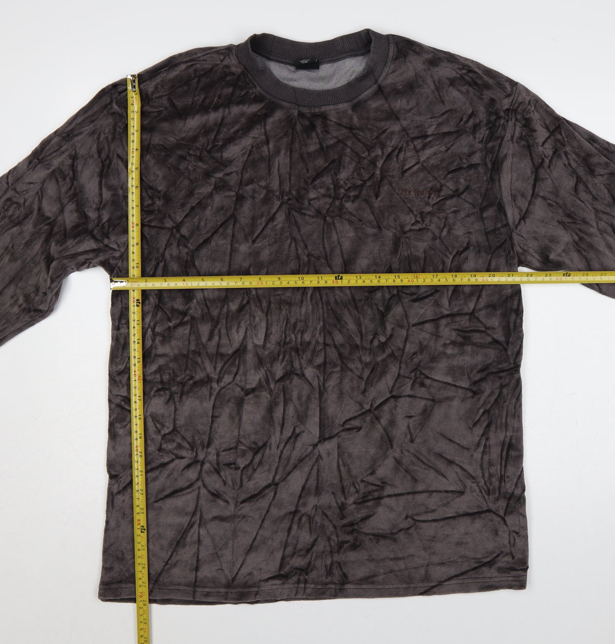 Urban Outfitters Men Grey L Crushed Velvet Crew Neck Pullover Sweatshirt