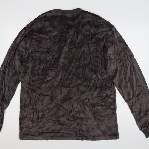 Urban Outfitters Men Grey L Crushed Velvet Crew Neck Pullover Sweatshirt