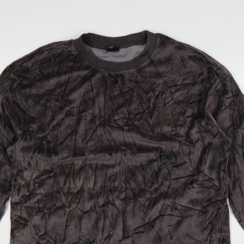 Urban Outfitters Men Grey L Crushed Velvet Crew Neck Pullover Sweatshirt