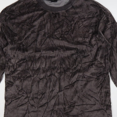 Urban Outfitters Men Grey L Crushed Velvet Crew Neck Pullover Sweatshirt