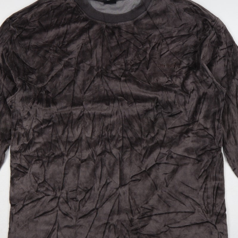 Urban Outfitters Men Grey L Crushed Velvet Crew Neck Pullover Sweatshirt