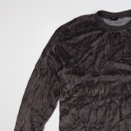 Urban Outfitters Men Grey L Crushed Velvet Crew Neck Pullover Sweatshirt
