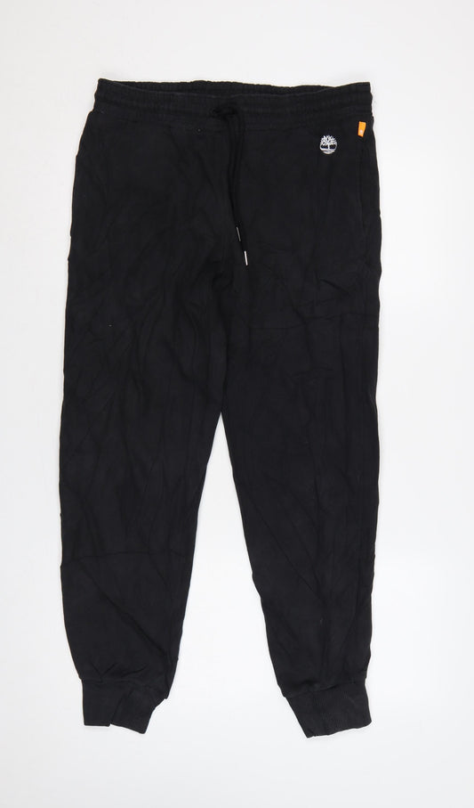Timberland Men Black M Jogger Sweatpants Logo Drawstring Cuffed