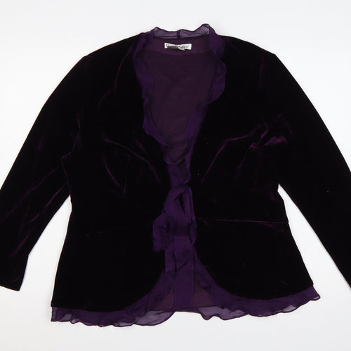 WinterSilks Women Purple L Velvet Ruffle Tie Wrap Blouse