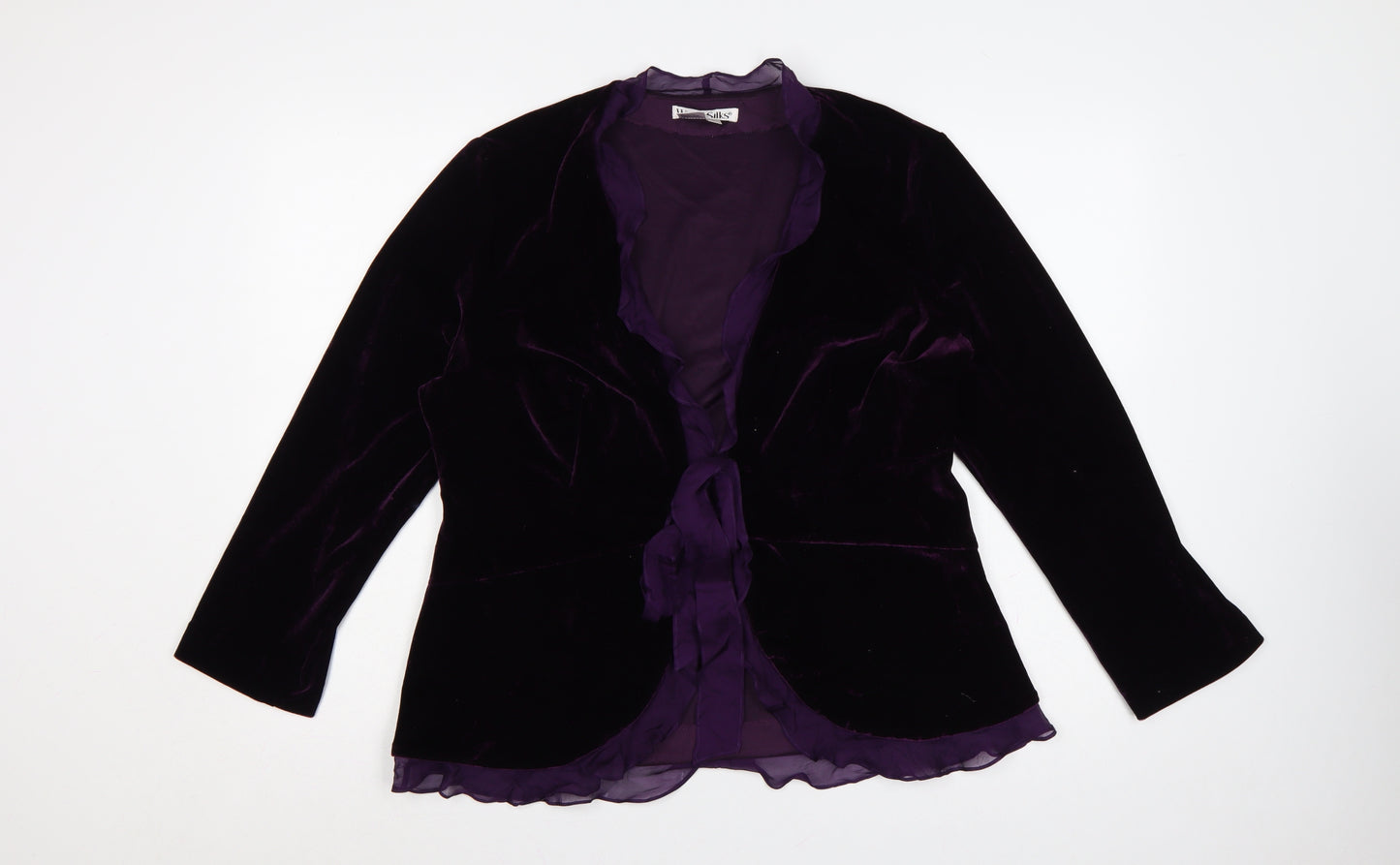 WinterSilks Women Purple L Velvet Ruffle Tie Wrap Blouse
