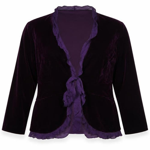 WinterSilks Women Purple L Velvet Ruffle Tie Wrap Blouse