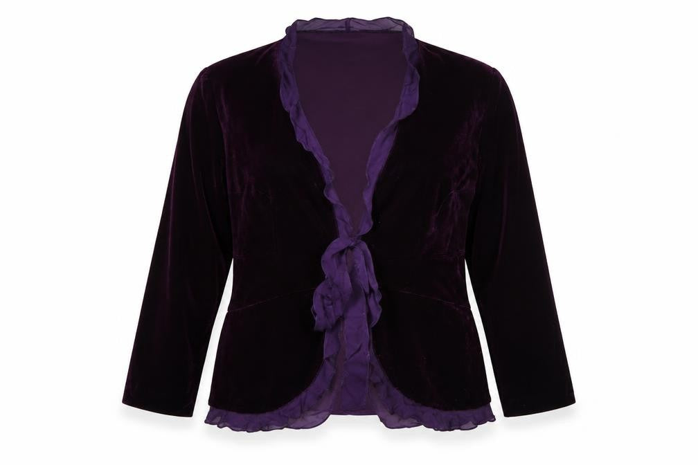 WinterSilks Women Purple L Velvet Ruffle Tie Wrap Blouse