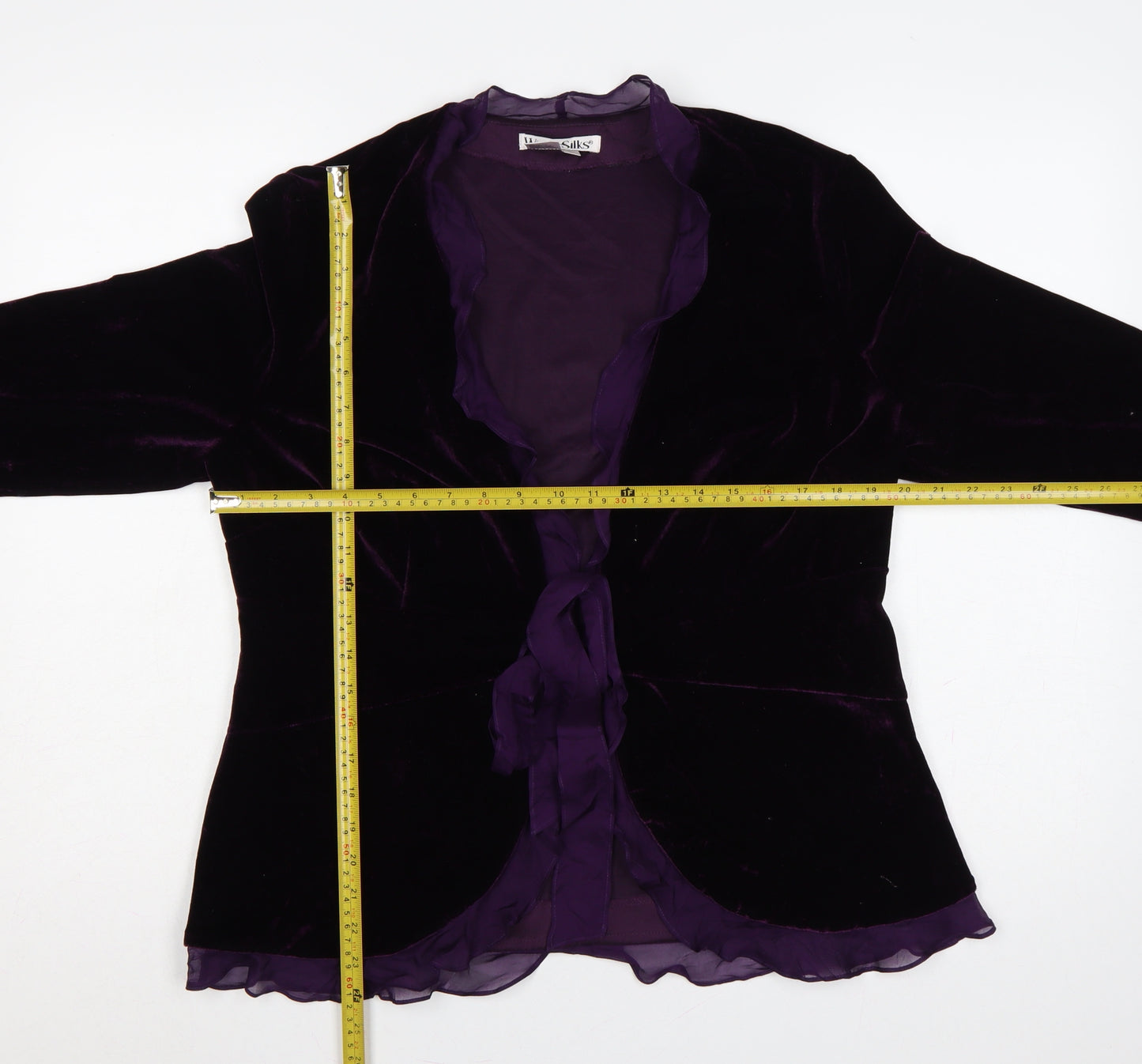 WinterSilks Women Purple L Velvet Ruffle Tie Wrap Blouse