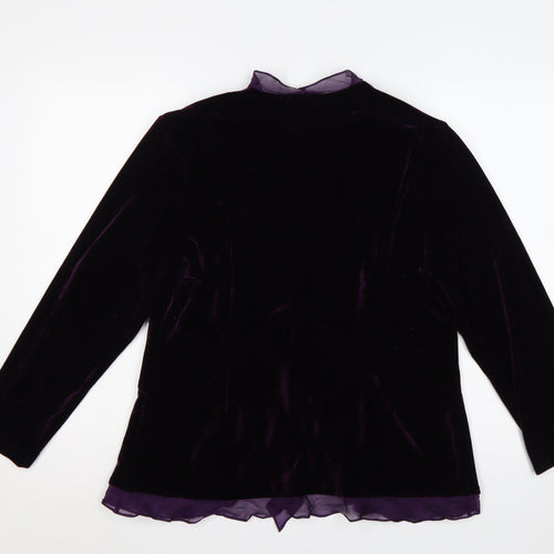 WinterSilks Women Purple L Velvet Ruffle Tie Wrap Blouse