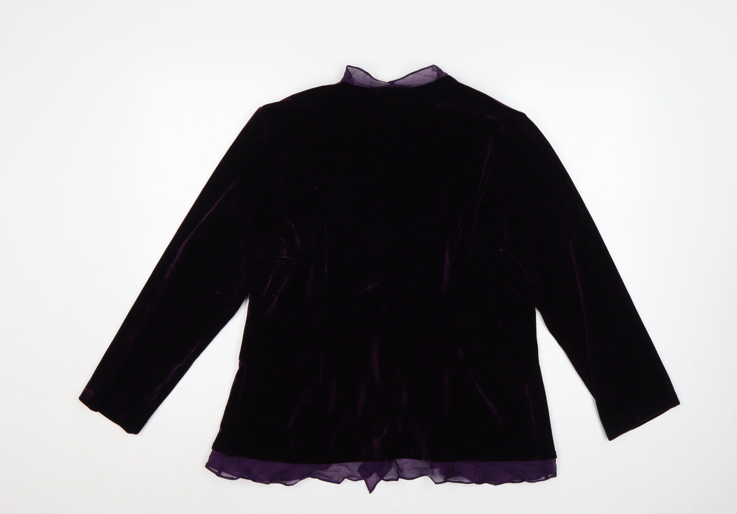 WinterSilks Women Purple L Velvet Ruffle Tie Wrap Blouse