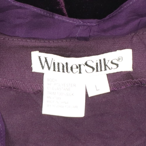 WinterSilks Women Purple L Velvet Ruffle Tie Wrap Blouse