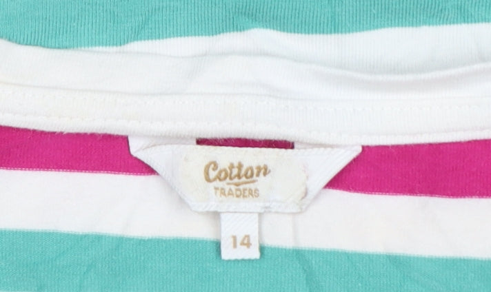 Cotton Traders Women’s Multicoloured Stripe Long Sleeve T-Shirt UK 14