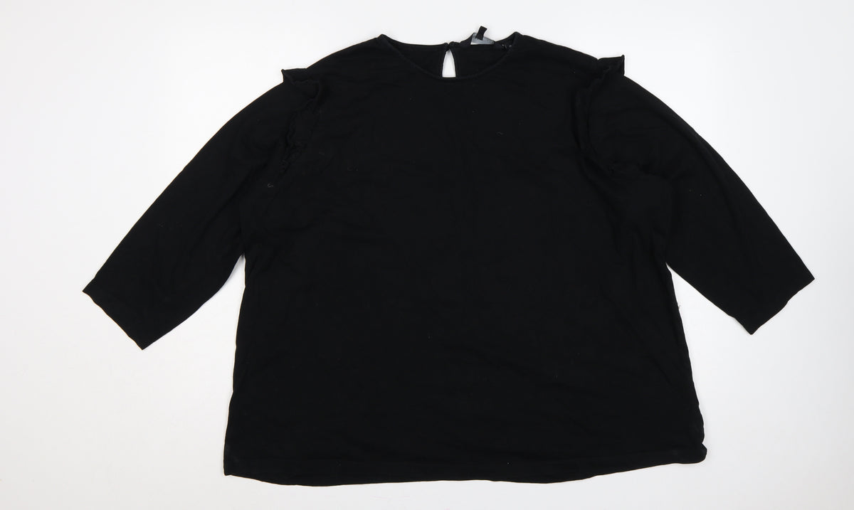 Back view of Capsule Women Black, size 26, Ruffle 3/4 Sleeve Jersey Blouse