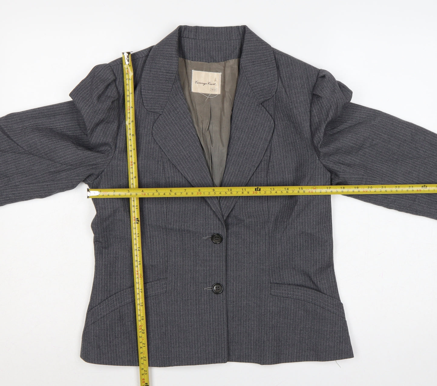 Carnegie Court Women’s Grey Pinstripe Wool Blazer UK 16 Tailored