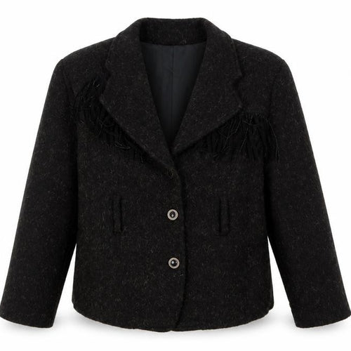 Koustom Women’s Black M Wool Blend Textured Single-Breasted Jacket