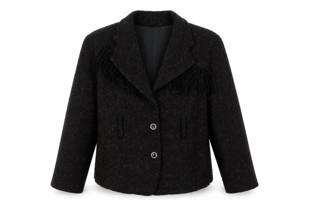Koustom Women’s Black M Wool Blend Textured Single-Breasted Jacket