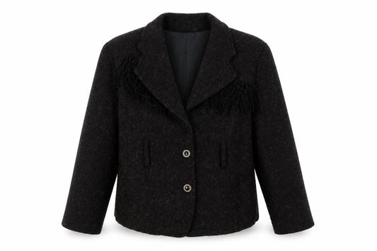 Koustom Women’s Black M Wool Blend Textured Single-Breasted Jacket