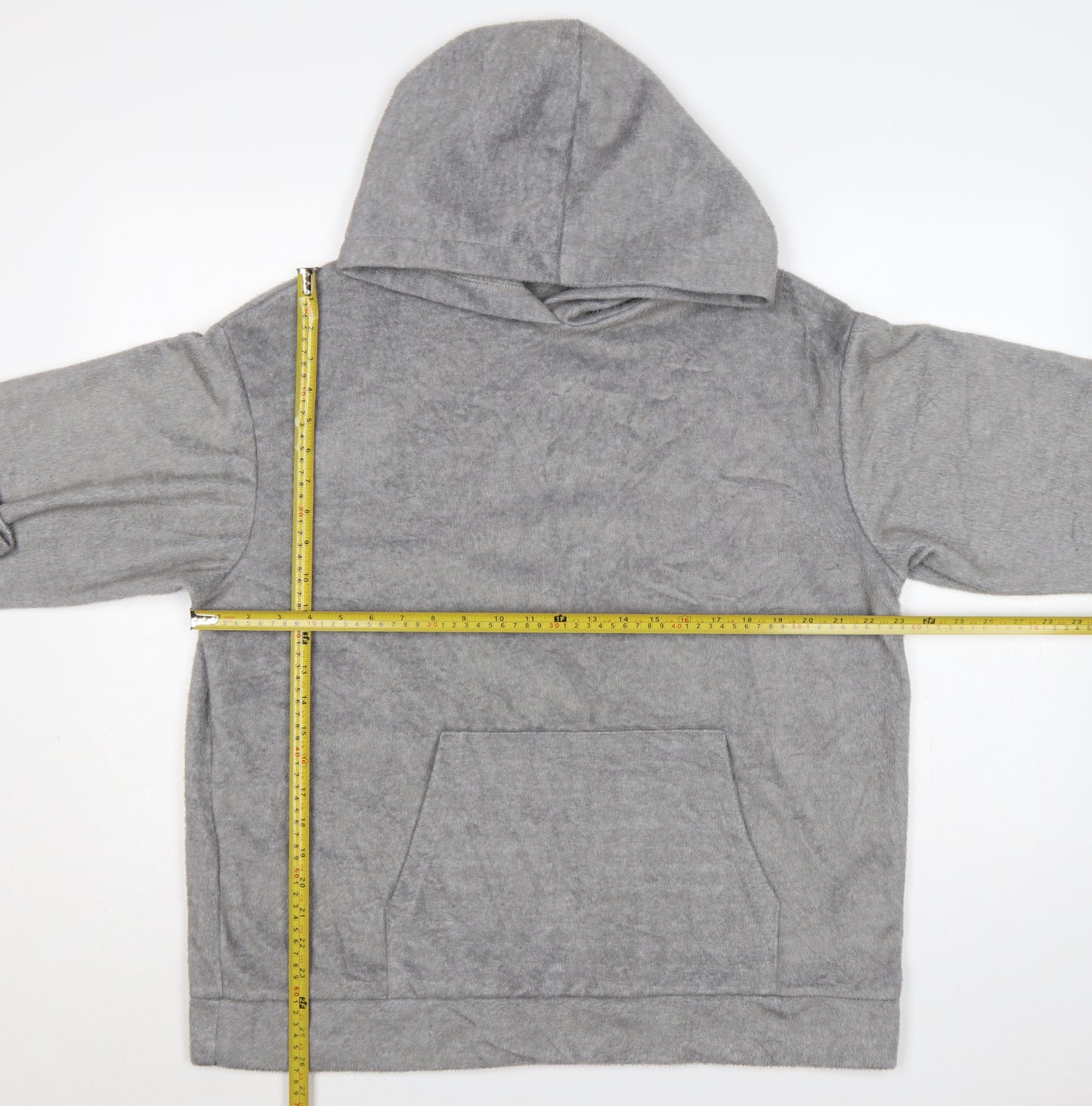Zara Trafaluc Women Grey M Velour Hooded Pullover Hoodie