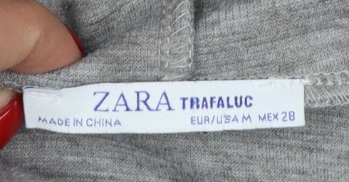 Zara Trafaluc Women Grey M Velour Hooded Pullover Hoodie
