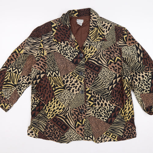 Courtwell Women’s Brown M Silk Animal Print 3/4 Sleeve Blazer