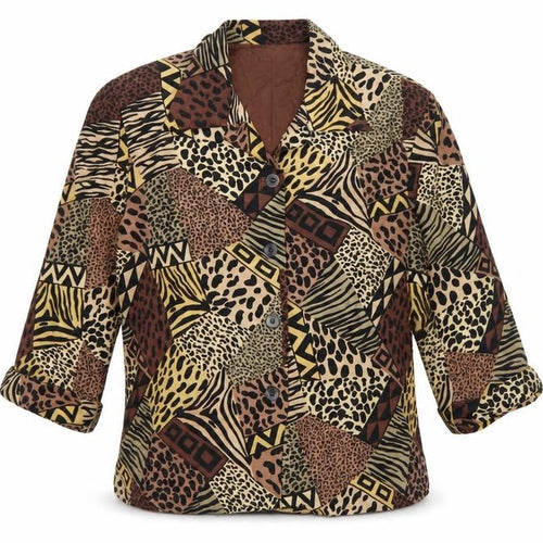 Courtwell Women’s Brown M Silk Animal Print 3/4 Sleeve Blazer