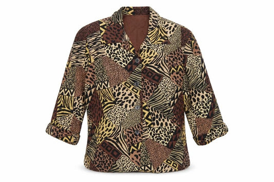 Courtwell Women’s Brown M Silk Animal Print 3/4 Sleeve Blazer