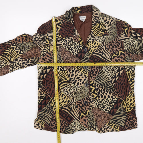 Courtwell Women’s Brown M Silk Animal Print 3/4 Sleeve Blazer