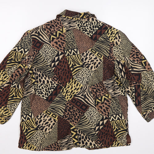 Courtwell Women’s Brown M Silk Animal Print 3/4 Sleeve Blazer
