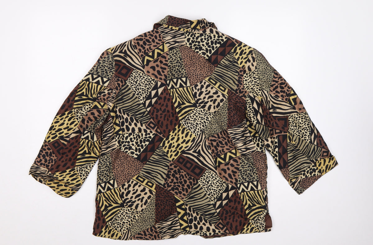 Courtwell Women’s Brown M Silk Animal Print 3/4 Sleeve Blazer