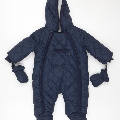 Mamas & Papas Unisex Baby Navy 0-3 Months Quilted Hooded Snowsuit