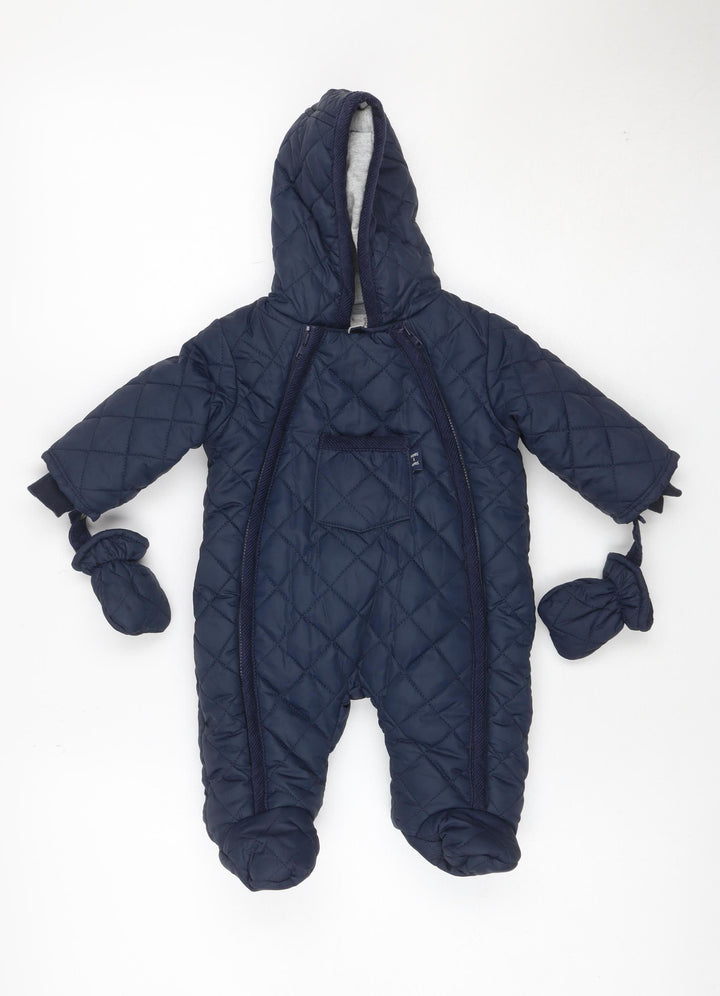 Mamas & Papas Unisex Baby Navy 0-3 Months Quilted Hooded Snowsuit
