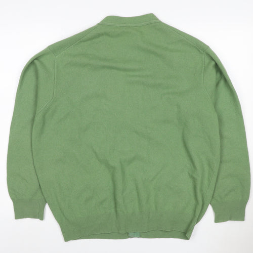 Benetton Women Green L Wool V-Neck Button Cardigan Made in Italy