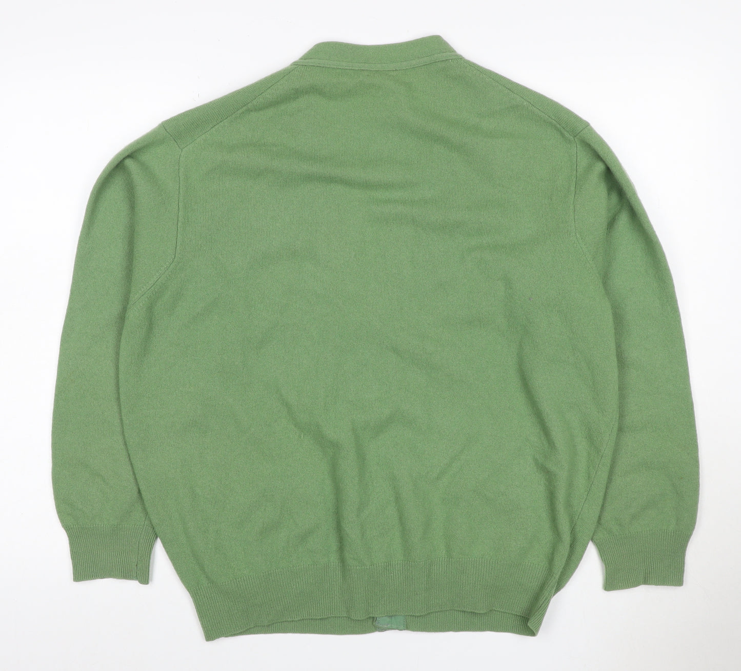 Benetton Women Green L Wool V-Neck Button Cardigan Made in Italy