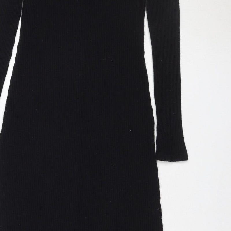 ASOS Women Black UK 10 Ribbed Knit Maxi Jumper Dress High Neck